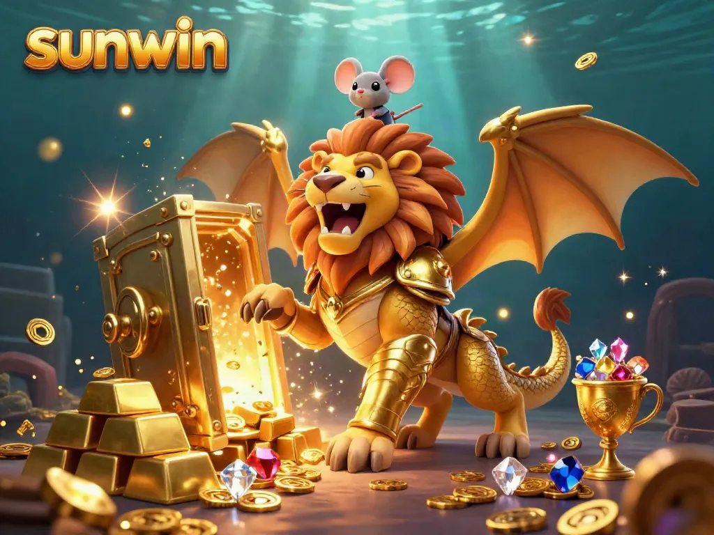 Engage in thrilling action with sunwin as a golden chimera and mouse jockey take center stage in an exciting casino setting.