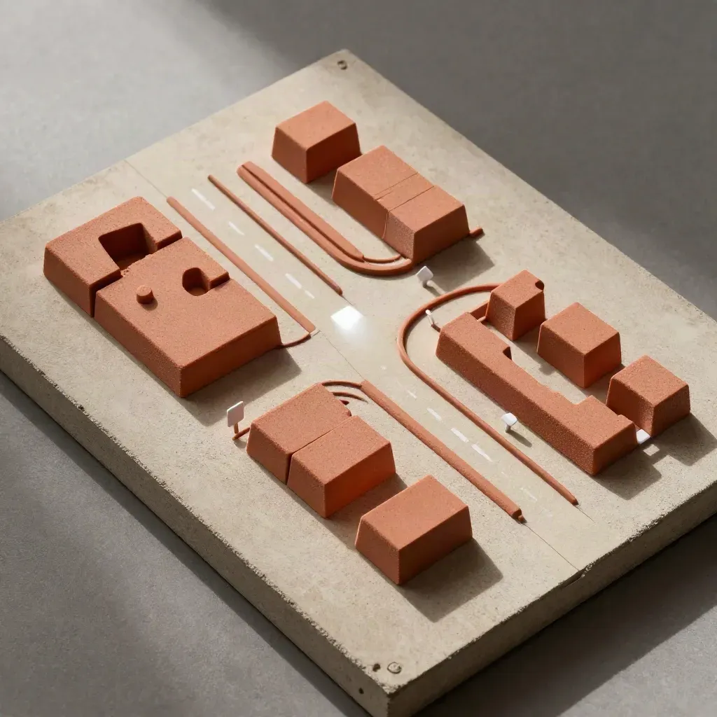 Foam site model with curb blocks and placement markers arranged as a diversion plan
