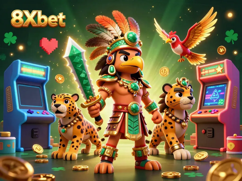 Experience the excitement of 8Xbet with vibrant gaming characters and elements in an engaging casino scene.