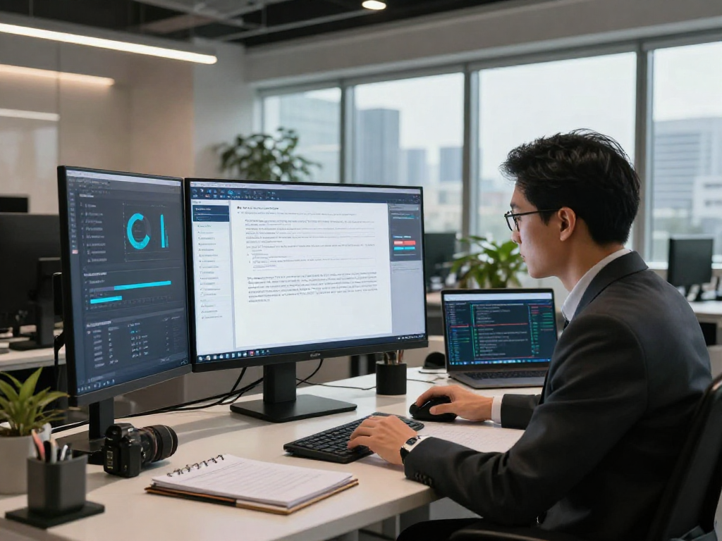 Document fraud detection analysis being conducted by a professional in a modern office.