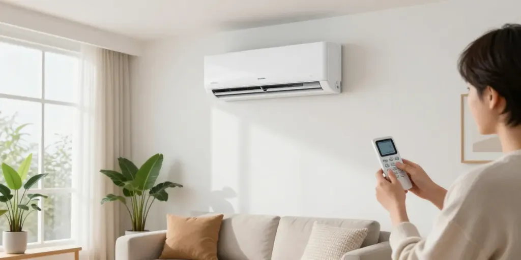 Comfortable living room with a 9000 BTU mini split air conditioner in use, enhancing indoor air quality.