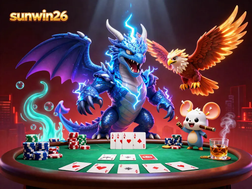 Experience thrilling poker action with sunwin26's powerful dragon and gaming elements dynamically illustrated.