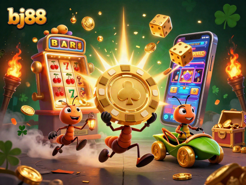 Experience the excitement of bj88 with a dynamic heist scene in a vibrant casino.