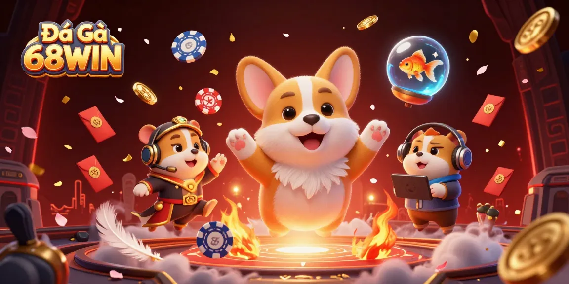 Experience intense Đá Gà 68WIN matches as corgi fighters venture into a thrilling gambling arena.