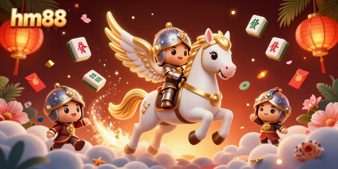 Experience the excitement of hm88's casino games with knights and celestial elements in a dazzling 3D scene.