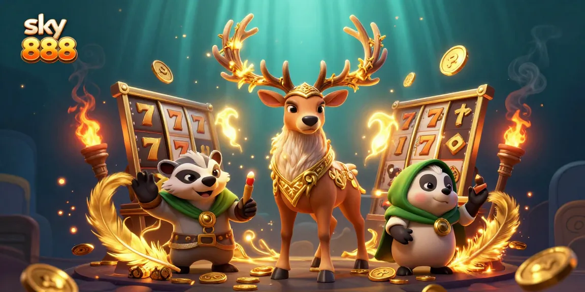 Experience excitement with sky 888 in this dynamic 3D casino illustration featuring lucky symbols.