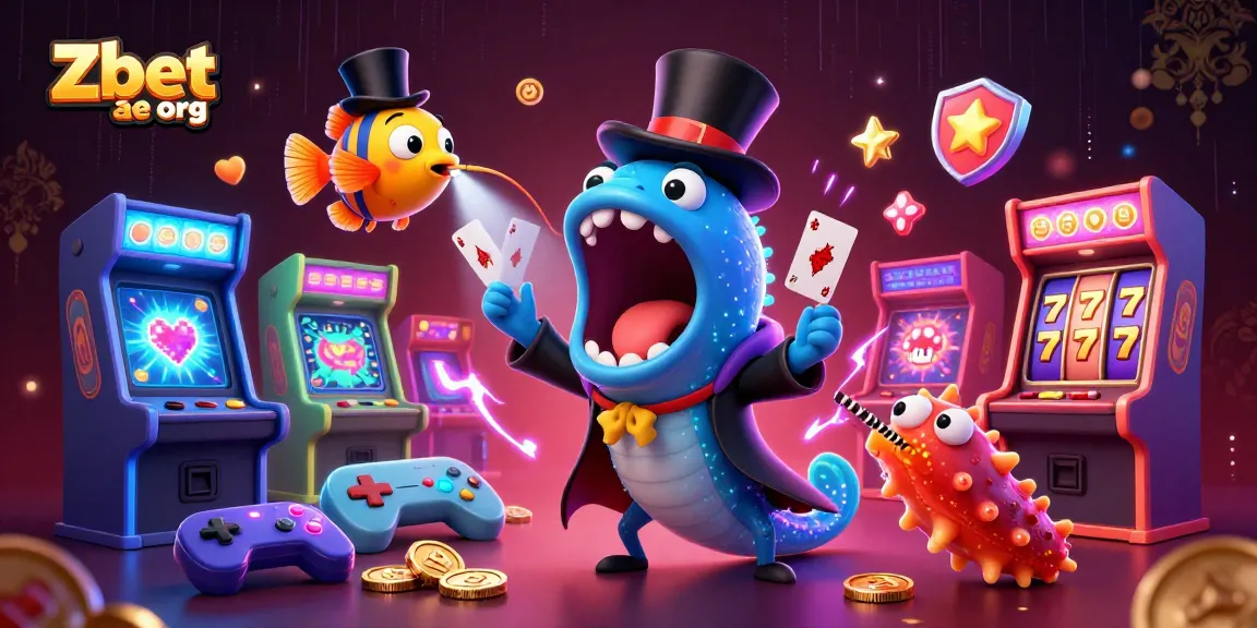 Zbet ae org presents a vibrant 3D casino scene with unique sea creatures and slot elements for players.