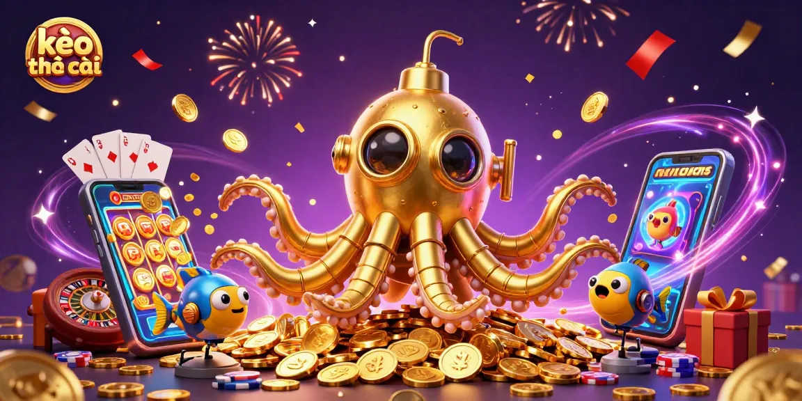 Engage with kèo nhà cái as you play with the golden kraken submarine in a vibrant casino scene.