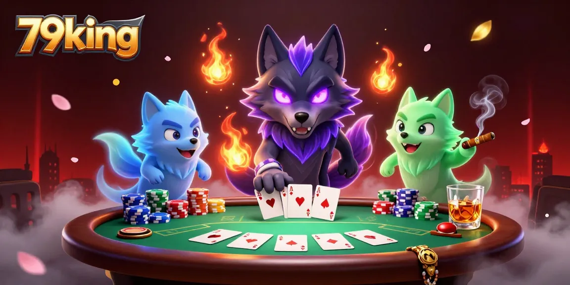 Engage with 79king's vibrant casino scene featuring wolves at a poker table, showcasing thrilling action.